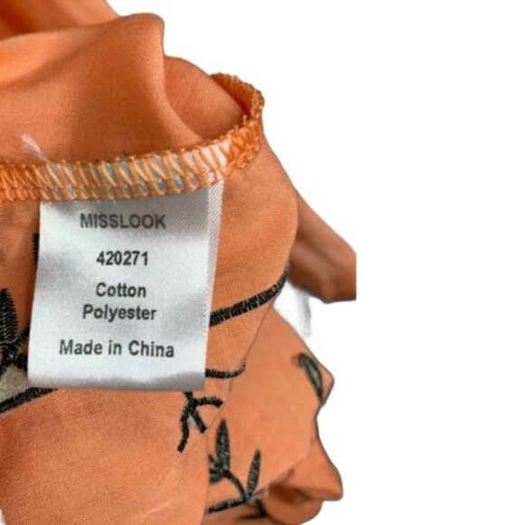 Misslook Women's‎ Top Blouse Shirt Orange Flower Embroidered Boho Tunic Size M - Picture 7 of 8